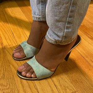 Gucci iridescent sandals (matching bag available)